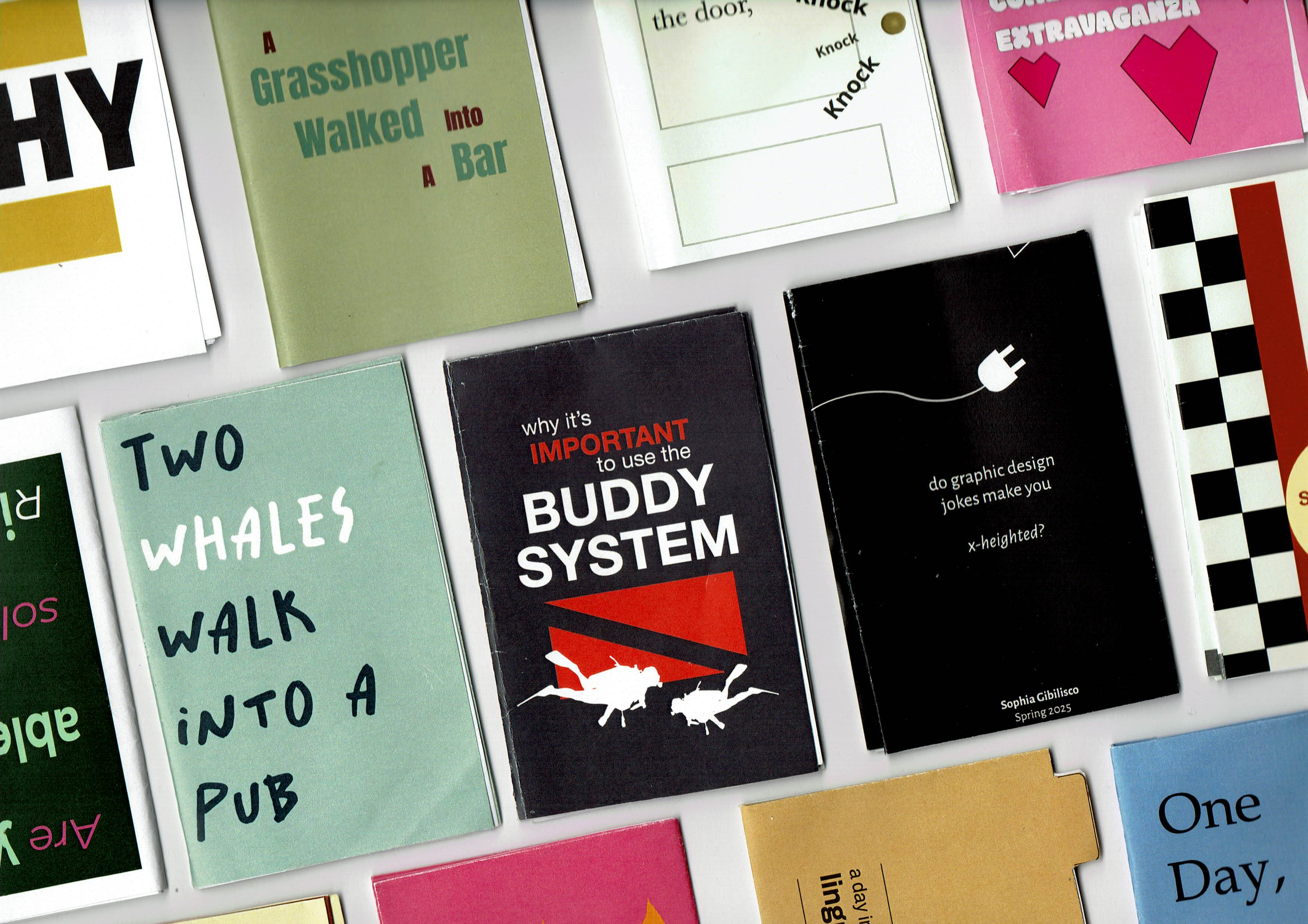 slanted imagery composed of several colorful zine covers