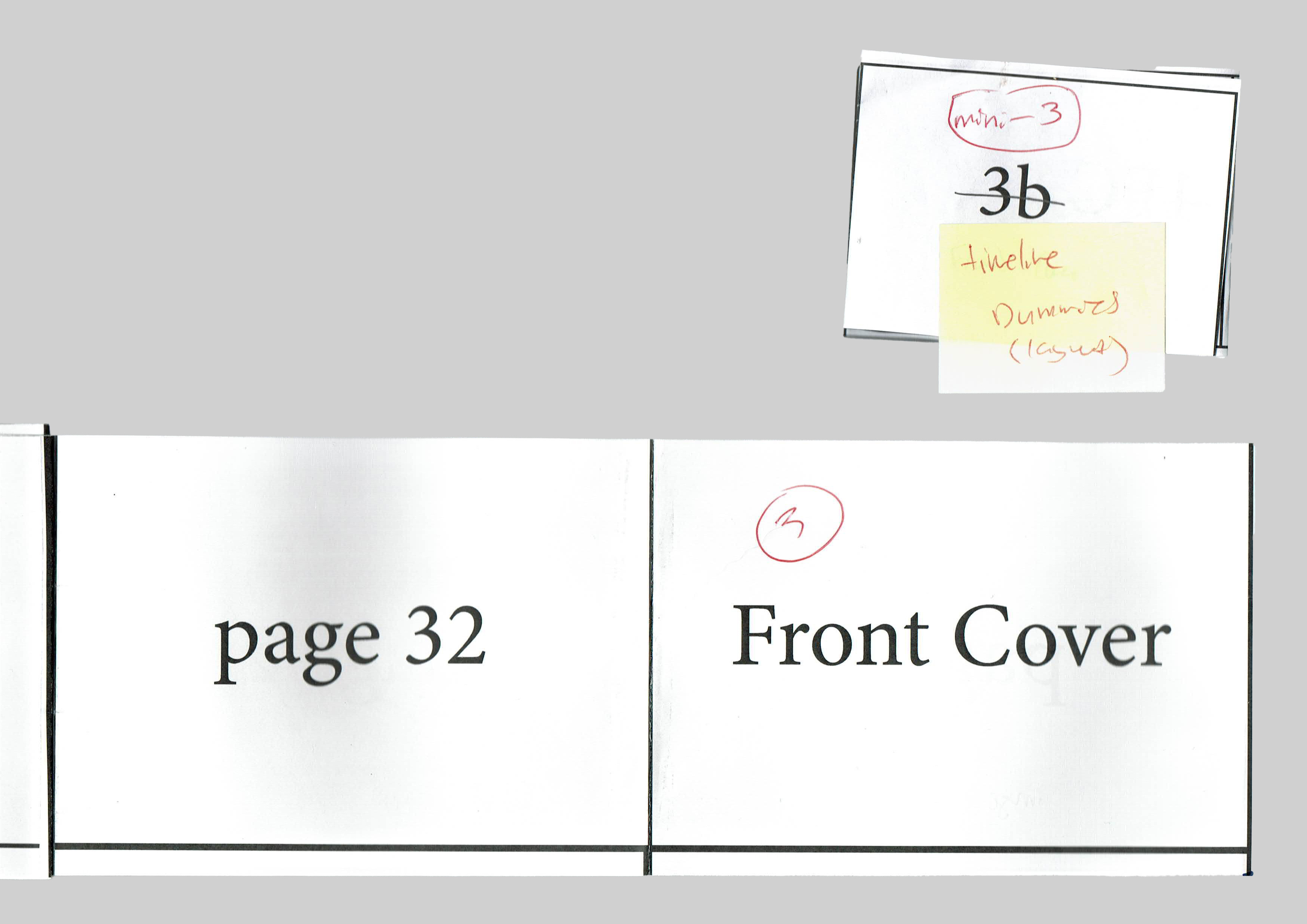 the first two iterations of dummy printing. Their intended purpose was to trial and error what page numbers went where for the template production file to be used for final printing.